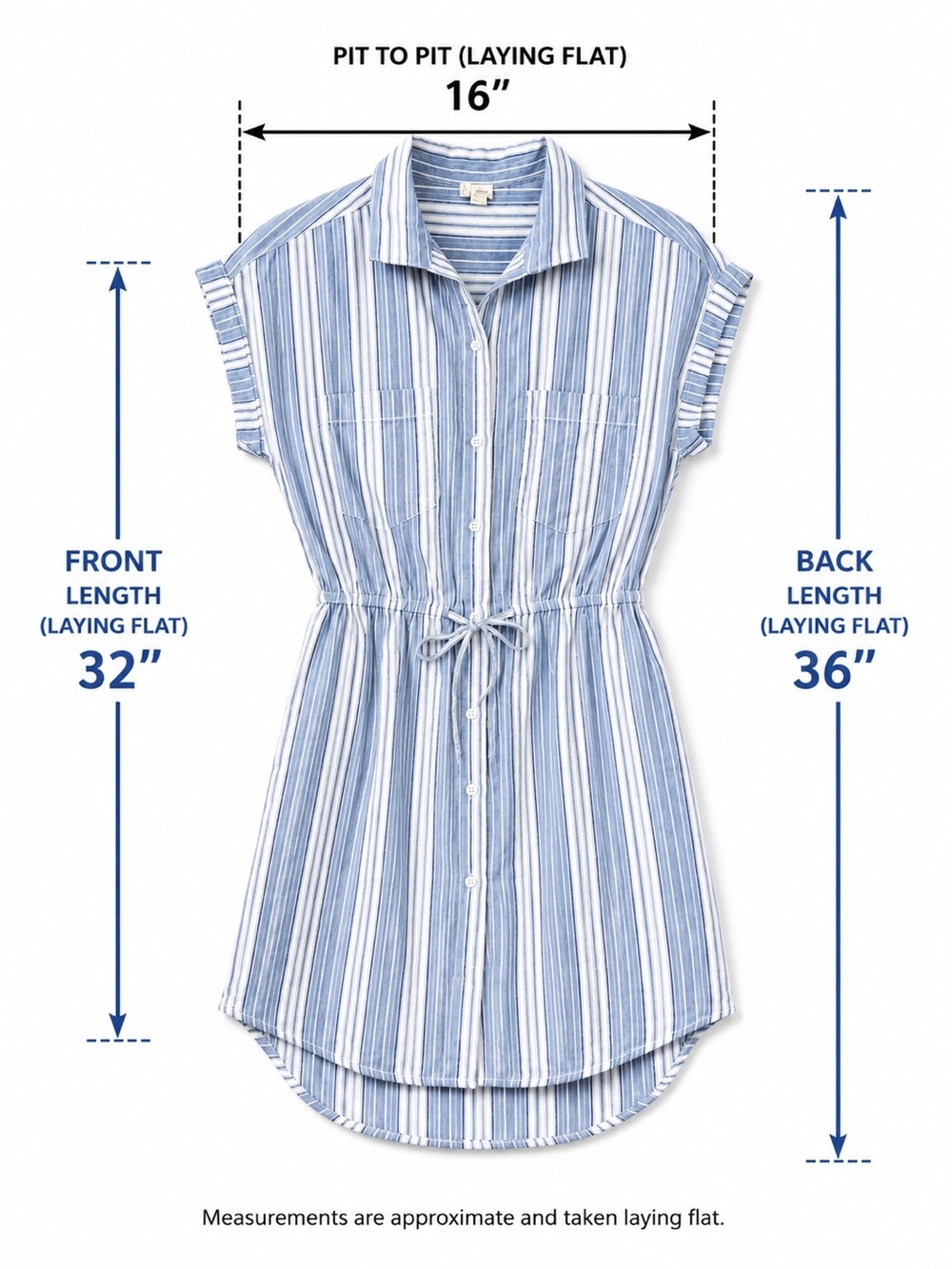 Japna Striped Shirt Dress Blue White Tie Waist Button Front Size S 100% Cotton - Picture 4 of 8